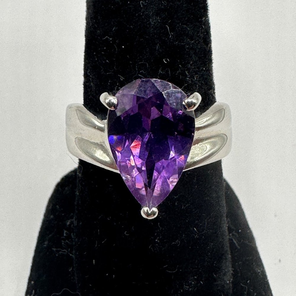 Exquisite Women's Amethyst & Silver Birthstone Ring, Size 8 3/4
